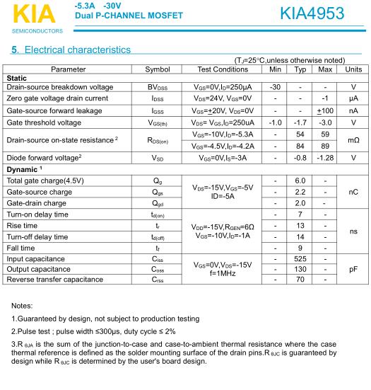 PFC電路碳化硅二極管，KIA4953,-5.3A/-30V