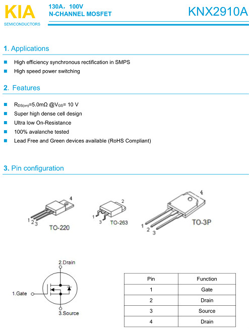 5G通訊基站保護板專用MOS管,2910,130A/100V