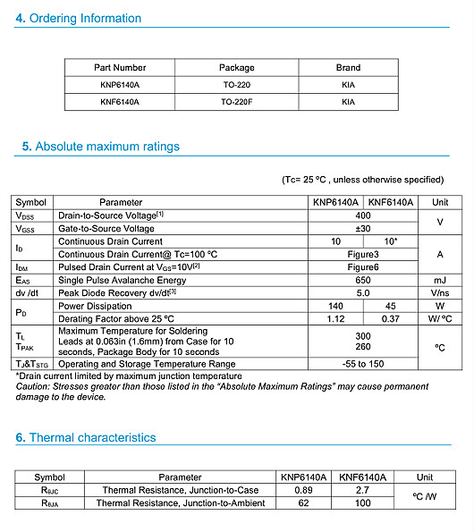 450V11A規格書;MOS管6140參數