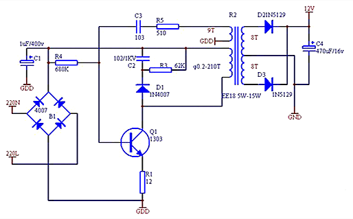 【電路精選】220V轉12V電源電路分享-KIA MOS管