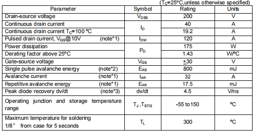 40n20參數(shù),KIA40N20AP場效應(yīng)管