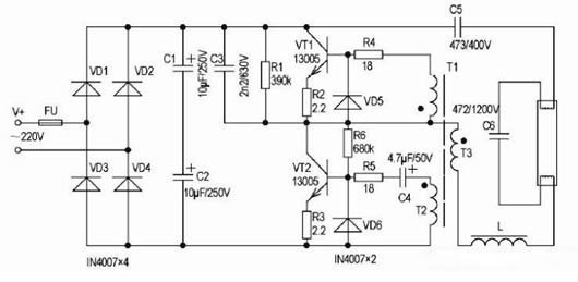 40w電子鎮流器電路