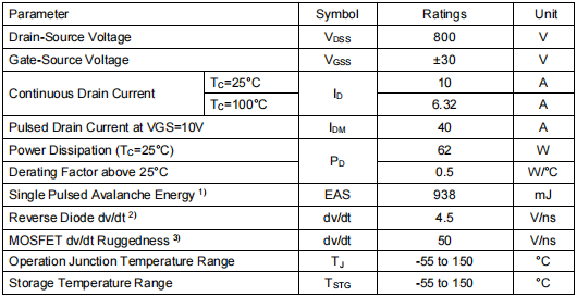 800vmos,KNF6180B場(chǎng)效應(yīng)管